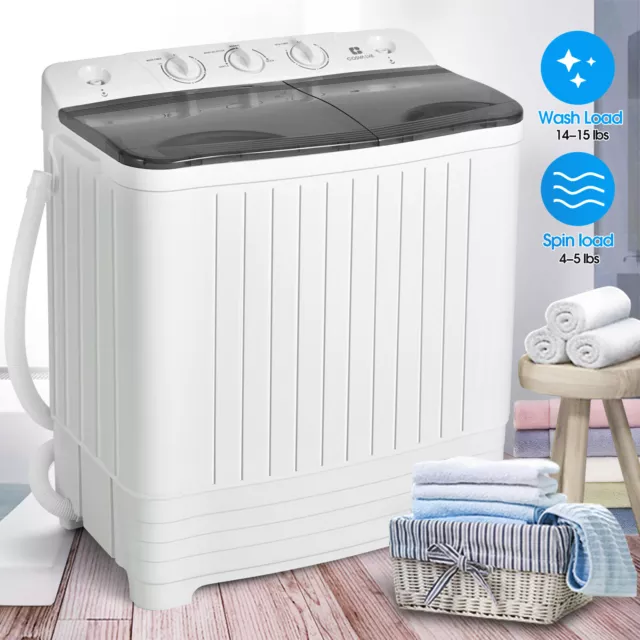 8.5kg Twin Tub Portable Washing Machine Compact Mini Laundry Washer Spin Dryer