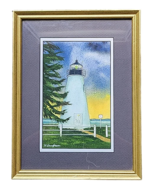 Original Matted Framed Art Work Lighthouse R. Neil Snodgrass Watercolor 13 x 10