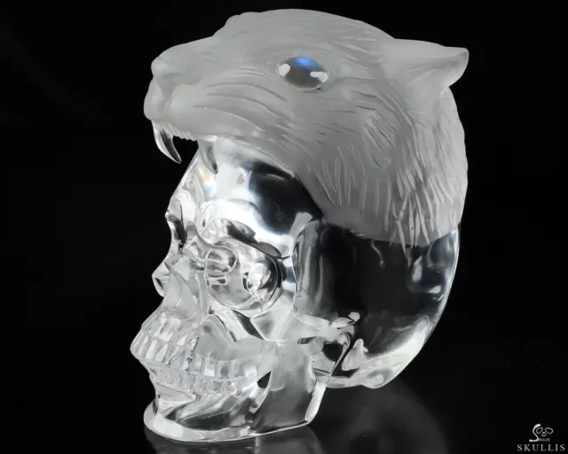 5.3" K9 Crystal Hand Carved Crystal Skull and Tiger Sculpture, Crystal Healing