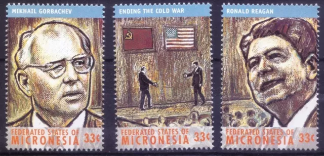 Micronesia 2000 MNH, Gorbachev & Reagan ending Cold War, Peace Makers Flags