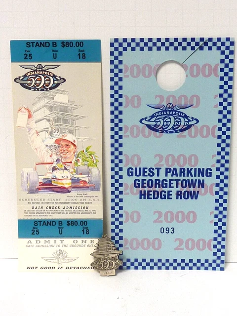 Rare SILVER 2000 Indy 500 Pit Badge  w/ Scarce HEDGE ROW Parking Pass EXCELLENT