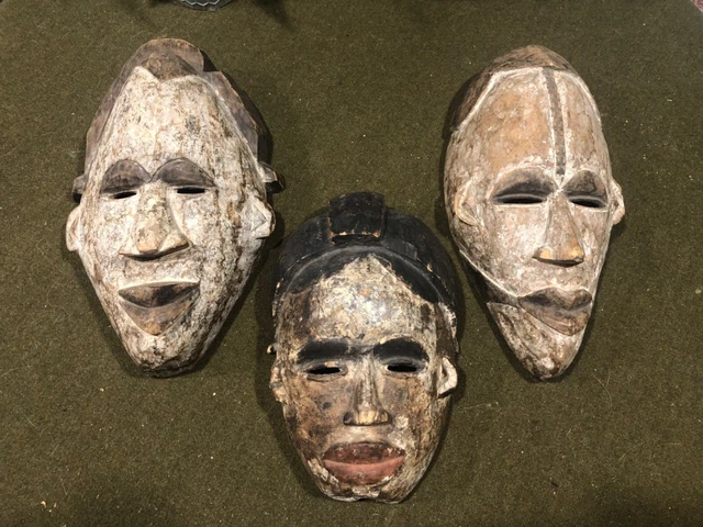 Hand Carved Wooden African Tribal Mask Wall Decoration Lot 3