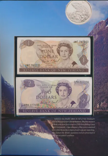 New Zealand Coins & Banknotes In Rare Commemorative Folder Last 4 Digits Matched
