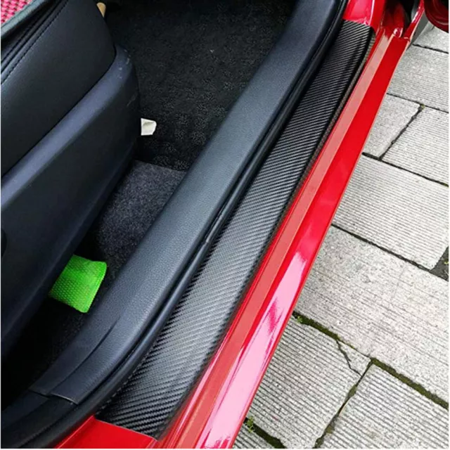 4X Carbon Fibre Car Door Sill Scuff Protector Plate Sticker Cover Tool + Scraper