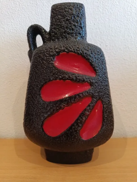 ES Ceramic Red Black Vase West German Pottery Vintage Midcentury 50s Fat Lava