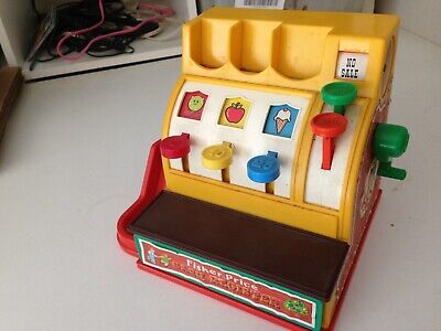 Vintage 1974 Fisher Price Cash Register! with 5 Coins! Working Bell! & Drawer!!!