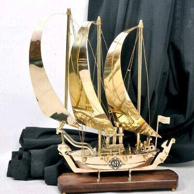 Brass Ship Boat Titanic with Wooden Base, Showpiece Item for Home Office Decor