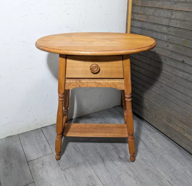 Vintage Rustic Country Early American Shaker Style Oval Side Table 1-Drawer