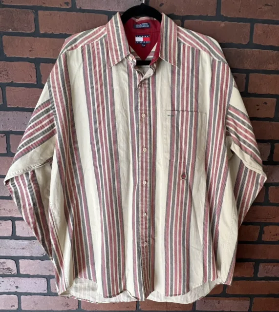 Vintage 90s Tommy Hilfiger Multicolor Striped Long Sleeve Button Down Shirt L