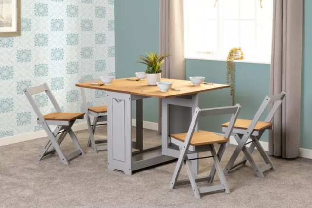 Santos Folding Drop Leaf Butterfly Dining Table Set 4 Chairs Grey & Pine 3