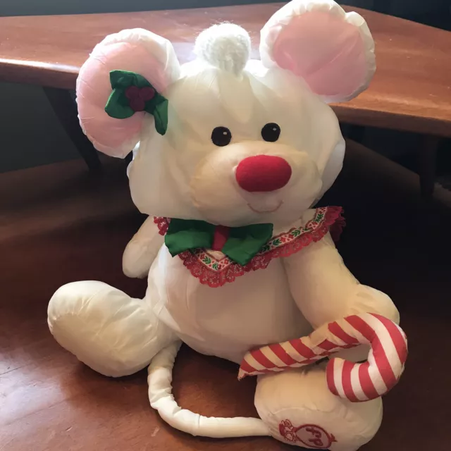 Vtg Fisher Price 1987 Puffalump Plush Christmas Mouse 8036 FP White Candy Cane
