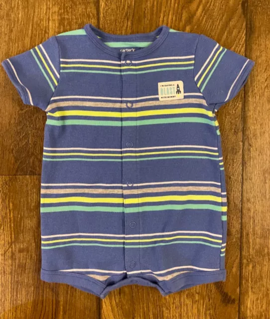 Carters Baby Boy 3 Months One Piece Romper Outfit Blue Stripe Rocket Blast Mommy