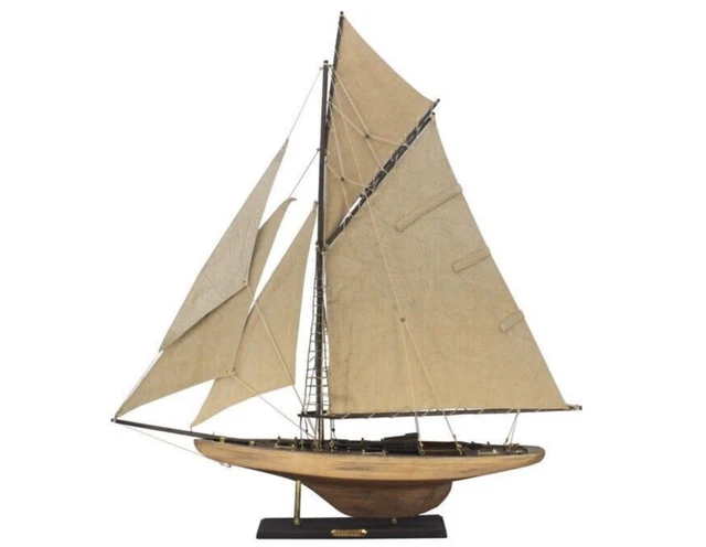 Rustic Columbia America's Cup J Class Yacht Model 28" Wood Sailboat Built Boat