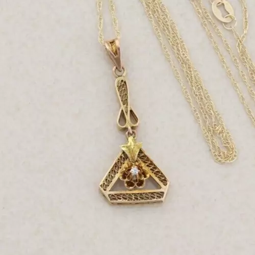 Collar de diamantes de oro amarillo de 10 K antiguo victoriano cadena de 18
