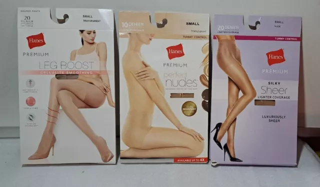 SIZE SM LOT OF 3 New Shaper Hose Pantyhose Hanes Leg Boost Cellulite  MIX STYLES