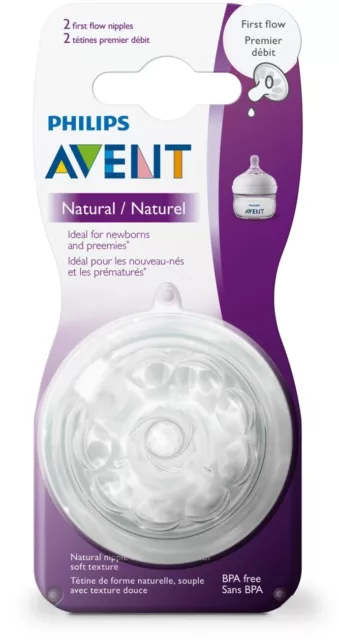 2 Pack Philips AVENT Natural Nipple, First Flow, 0M, Newborns, SCF657 - SEALED