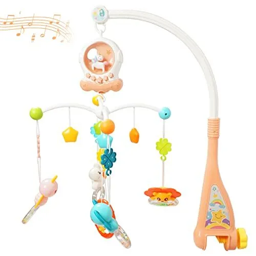Crib Merry Music Box 360 Degree Rotation Educational Toy Baby (Pink)