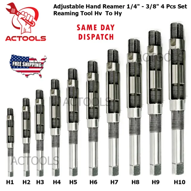 New Adjustable Hand Reamer 10 Pcs Set H1 to H10 Capacity 3/8" to 15/16'' USA