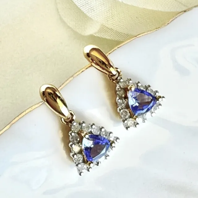 1.50 Ct Trillion Cut Simulated Tanzanite Drop Earrings 14K Yellow Gold Plated