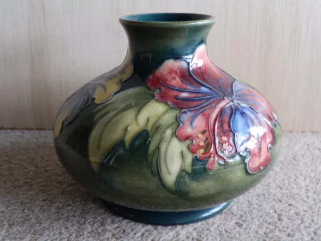 Walter Moorcroft - "Hibiscus" Pattern Squat Onion Shaped Vase Signed