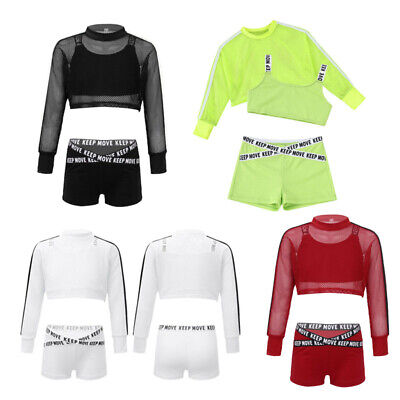 Kid Girl Athletic Outfit Set Sport Running Modern Dance Gym Yoga Workout Costume
