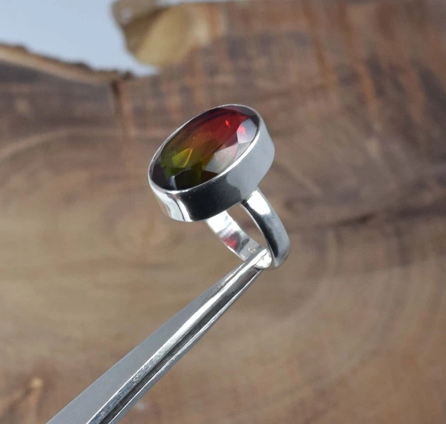 925 Solid Sterling Silver Faceted Watermelon Quartz Ring-8 US Y869