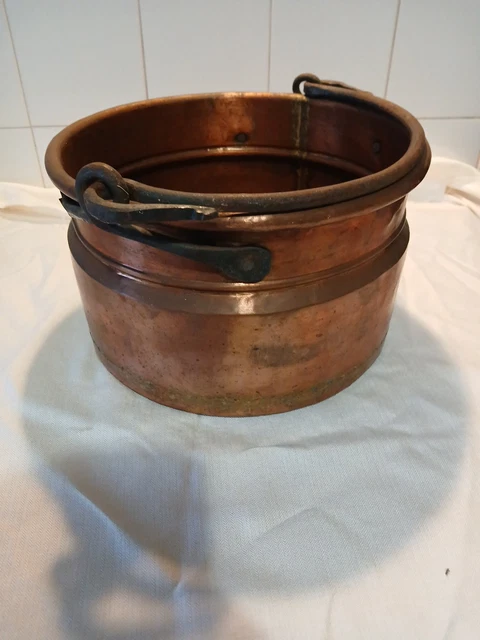 ANCIEN PETIT CHAUDRON CUIVRE ANSE FER Forgé SORTI De GRANGE DECO Cheminee D Imgx1200 7760
