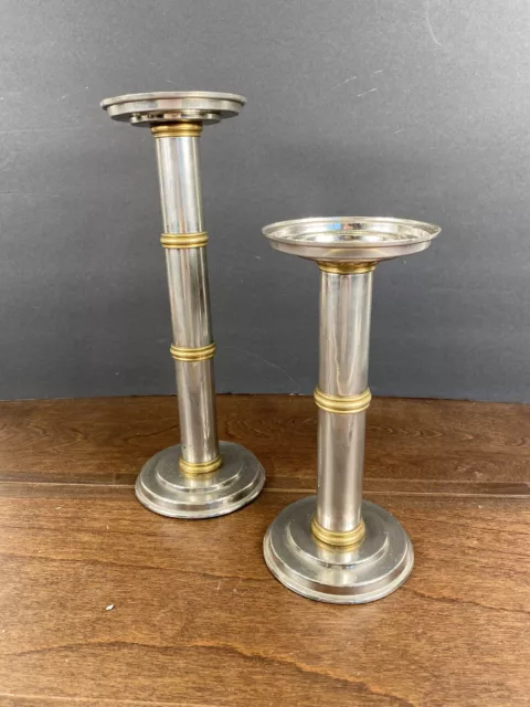 Mid Century Machine Age Deco Candle Stick Holder Set MCM