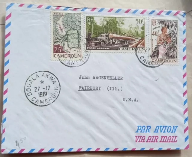 Cameroun 1961 Airmail Cover To U. S. @115 Franc Rate With Douala Akwa Postmark