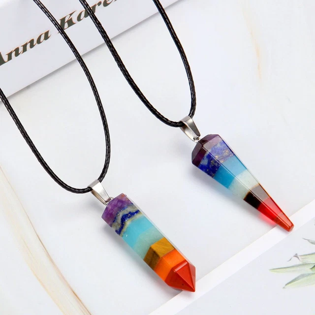 7 Chakra Natural Crystal Pendulum Quartz Stone Pendant Healing Gemstone Necklace 7