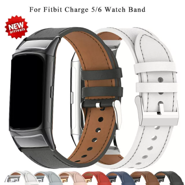 Leather Wrist Band Strap For Fitbit Charge 6 5 Smart Watch Replacement Bracelet