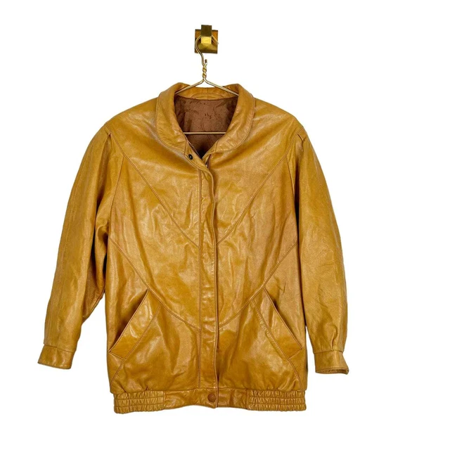 Vintage 70s Friitala of Finland Cognac Tan Leather Jacket Zip Up Bomber Sz 8 M