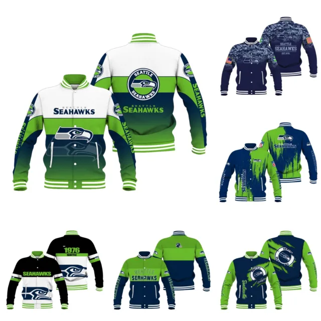 Seattle Seahawks Varsity Jacket Letterman Bomber Jacket Button Down Coat Gift