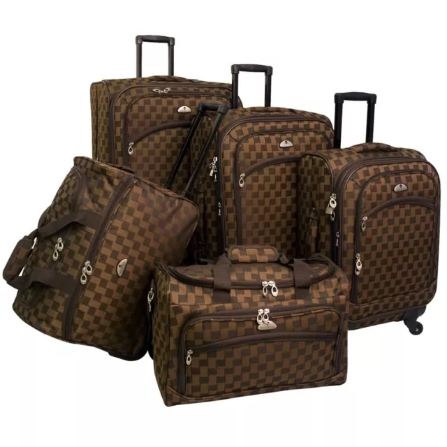 American Flyer Madrid Fabric 5 Piece Spinner Luggage Set in Brown
