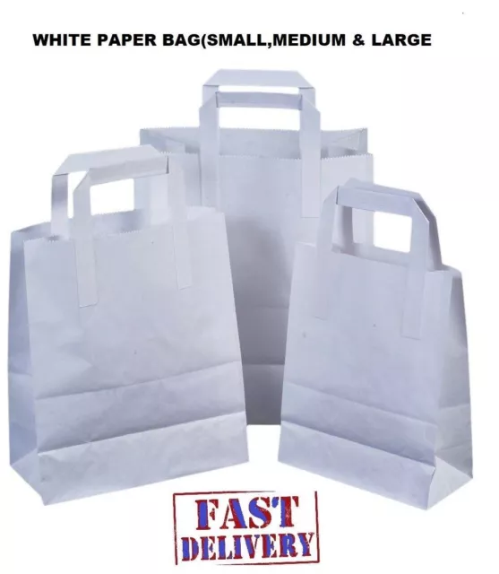 White Kraft Paper Carrier Party Gift Bags With Flat Handle Small /Medium / Large