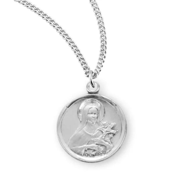 Sterling Silver Catholic Patron Saint Therese of Lisieux Medal Pendant Necklace