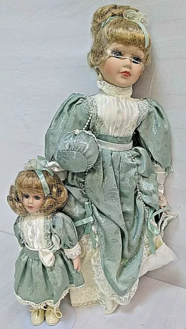 NIB Heritage Signature Collection Porcelain Dolls (2) "Julia & Joanna" 16" & 9"
