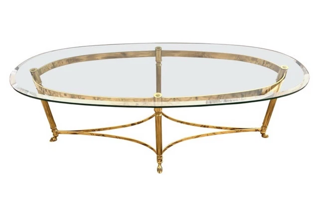 Maison Jansen Brass and Glass Mid Century Modern Cocktail Coffee Table