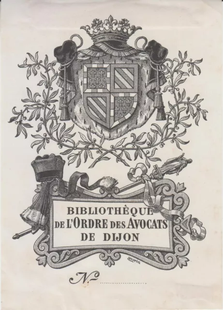 Ex-libris de la Bibliothèque de l'Ordre des Avocats de DIJON (Côte-d'Or) - 19e s