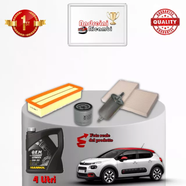 Kit Tagliando Filtri + Olio Citroen C3 Iii 1.2 Puretech 50Kw 68Cv Dal 2016