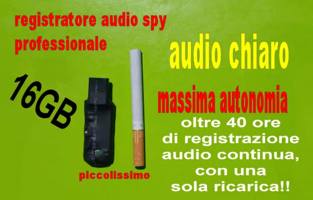 16Gb Registratore Audio Spy Professionale Spia Vocale Autonomia Oltre 40 Ore