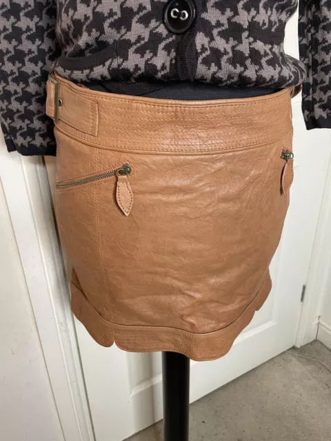 Alice by temperley women’s tan genuine Lamb Skin Leather Mini Skirt.