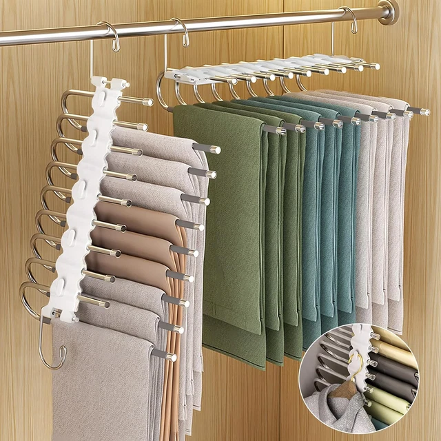 Set 2 Grucce Pantaloni Lori Home 6 In 1 - Acciaio Inossidabile, Ganci PVC Antiscivolo, Organizer Armadio