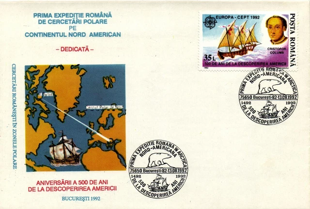 Romania Arctic pr.c. Exp. Romania to North America sp.c. Bucuresti 13.08.1992
