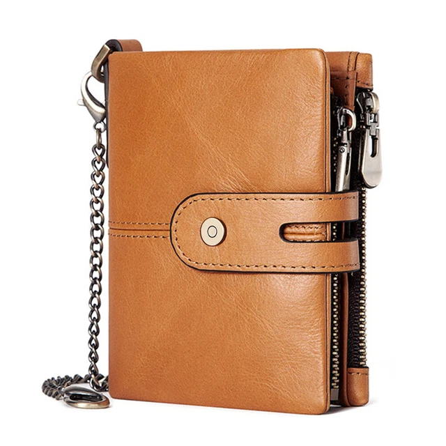 Mens Genuine Leather Wallet RFID Credit Card Holder Biker Trucker with Chain