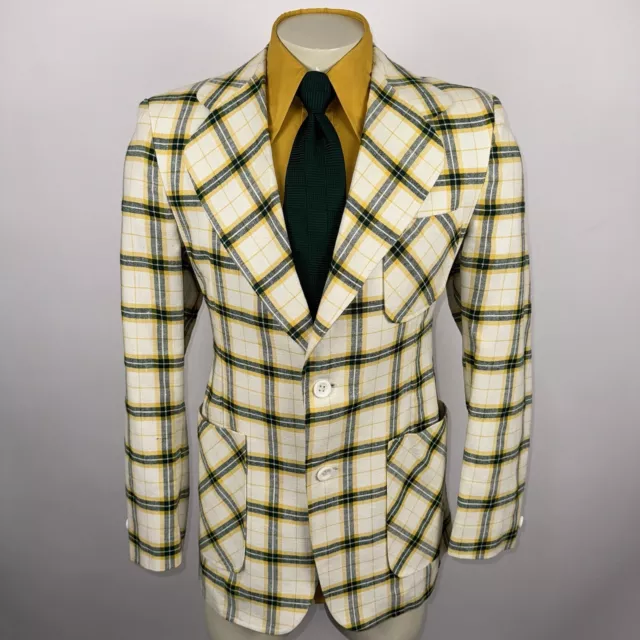 Vintage Mens Blazer Suit Jacket Madras Plaid Sport Coat 60s 70s Disco Nik Mod 40