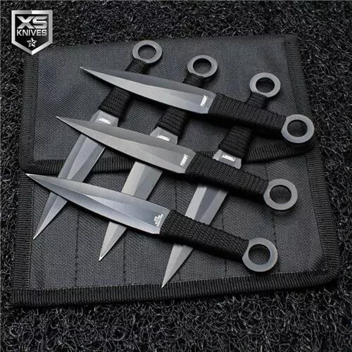 12PC 6 Black NINJA FULL TANG Throwing Knife Set w/ Nylon Zipper Case –  KCCEDGE