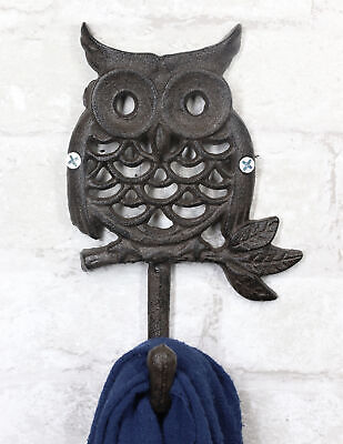 Ebros Cast Iron Rustic Great Horned Owl On Twig Wall Coat Keys Leash Hook
