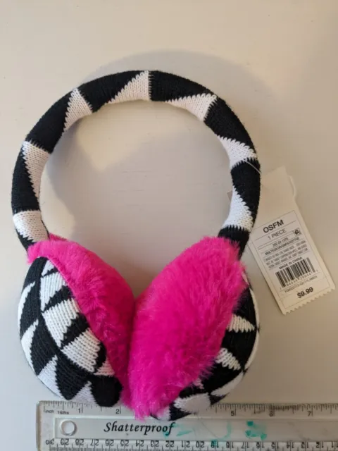 NEW Girls Knitted Earmuff Cat & Jack Black White Pink