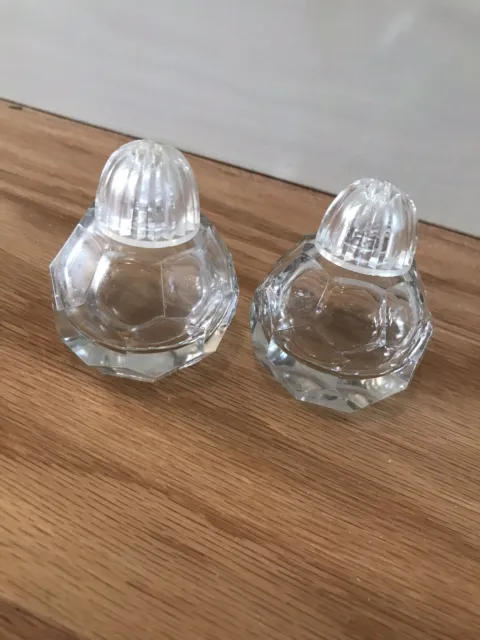 Vintage MINI Salt & Pepper Shakers round clear cut glass plastic screw top Small